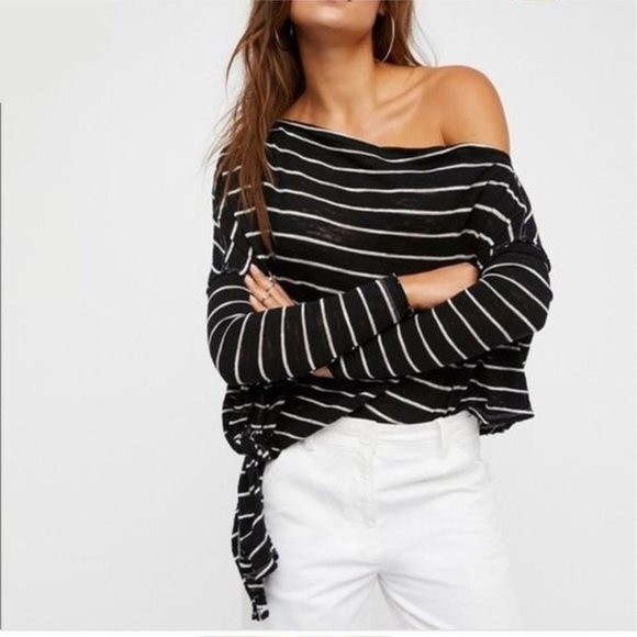 We The Free Sweaters - We The Free Love Lane Black White Striped Long Sleeve Slouchy Oversize Sweater